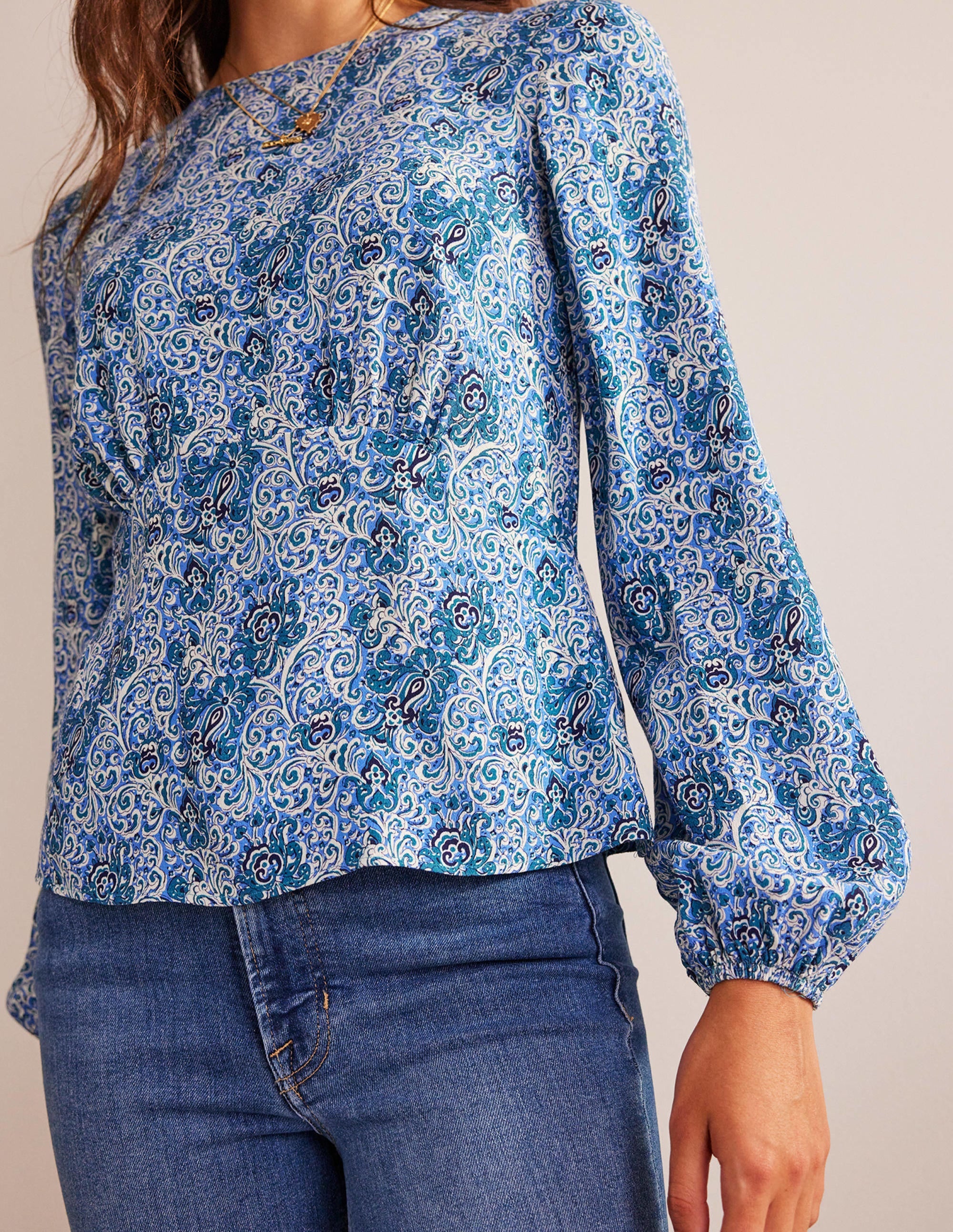  Empire-Waist Long-Sleeve Top-Teal, Botanic Terrace、mySite、ashleygrahame