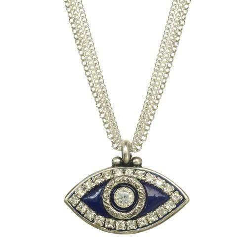 Michal Golan Navy and Silver Evil Eye Triple Strand Necklace、mySite、topwebapps