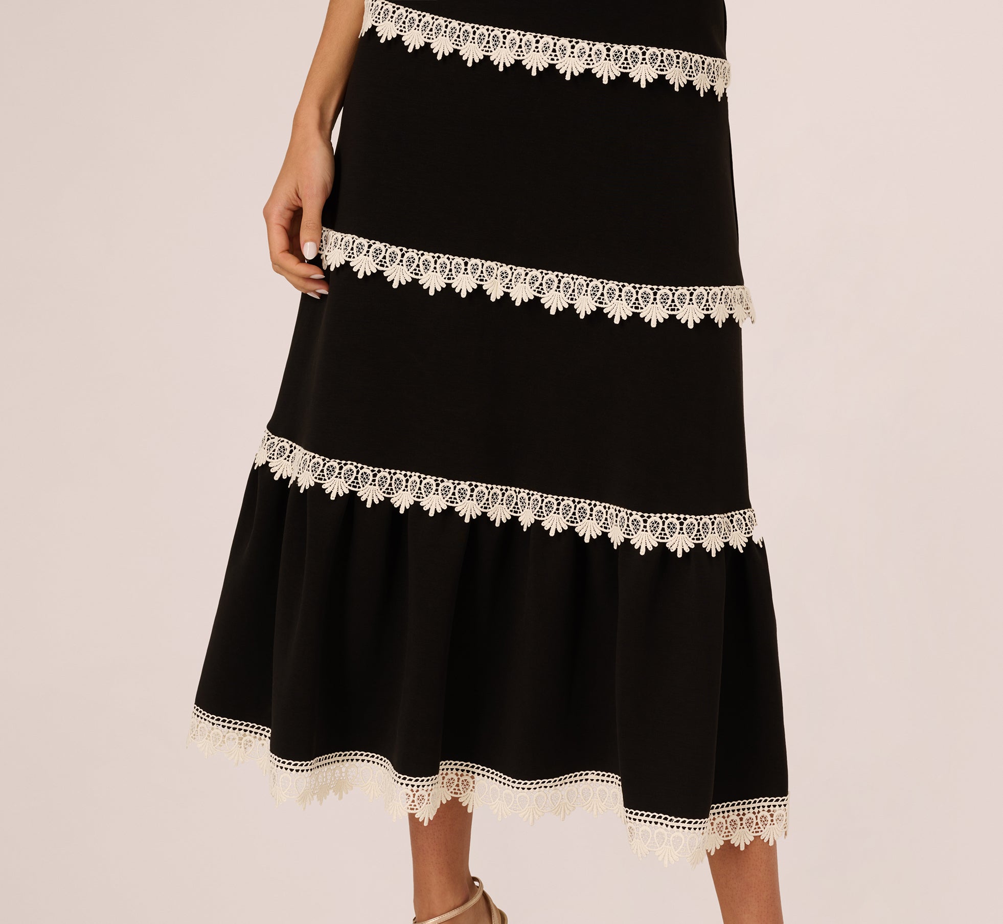 Sleeveless Crochet Lace A Line Midi Dress In Black Ecru、mySite、solidvoid
