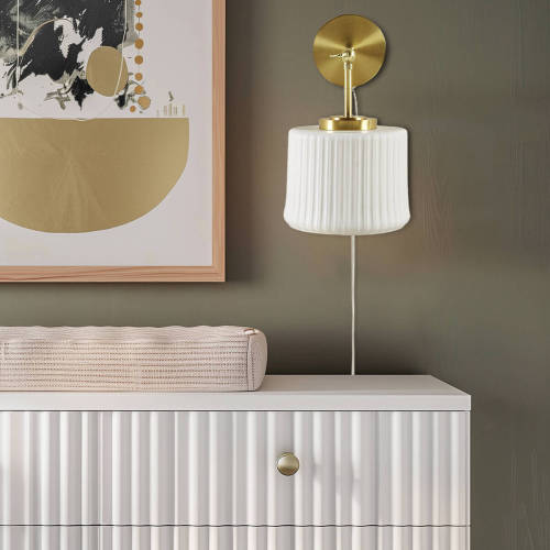 White Ceramic Wall Sconce with Adjustable Swing Arm Gold/White See below、、eastwooduniform