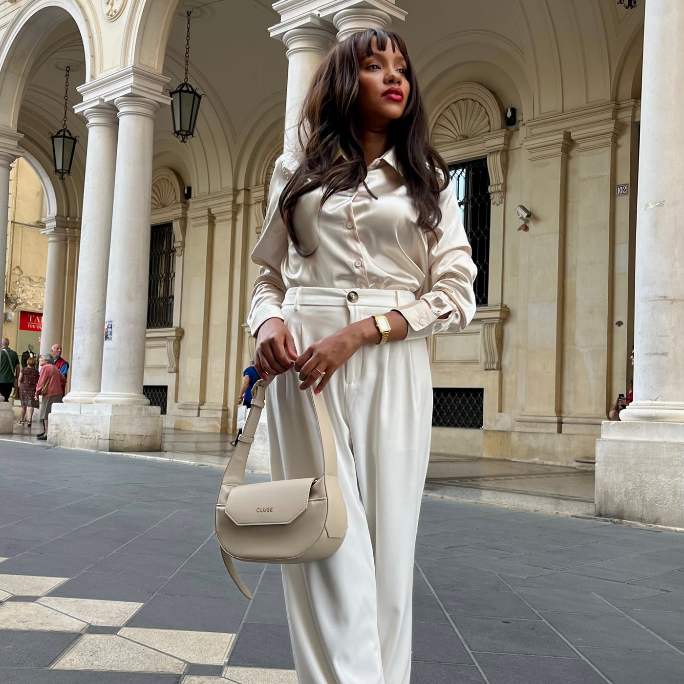 Sacroisé Petite Crossbody Bag, Beige, Gold Colour、mySite、botmansion