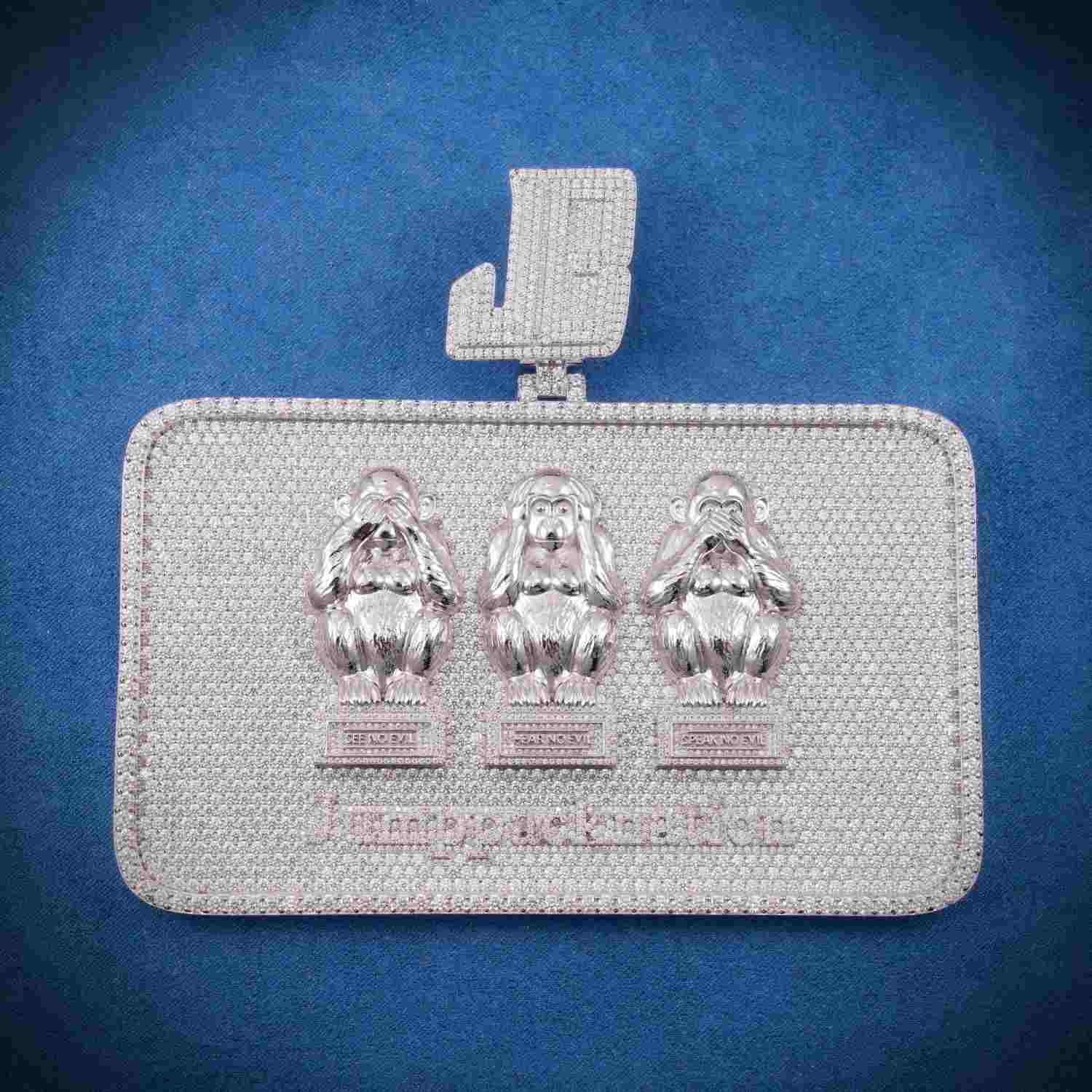 Monkey Card Custom Moissanite Rectangle Pendant 14K White Gold、mySite、hinf8tx79
