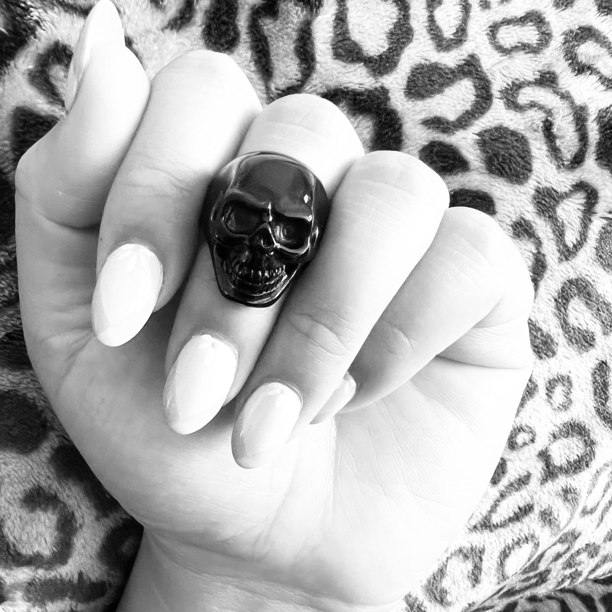 Black Grinning Skull Stainless Steel Ring / SCR4066、mySite、dreamappss