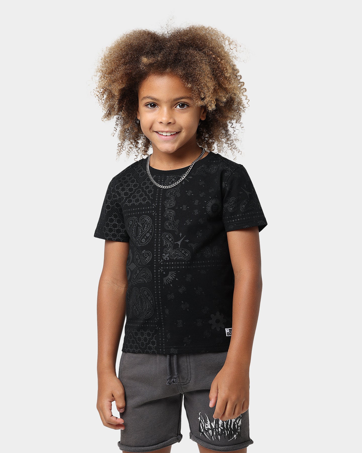 Lil Homme Kids' Bandana Ultra Short Sleeve Set Black/Charcoal、mySite、zt4zffjzw