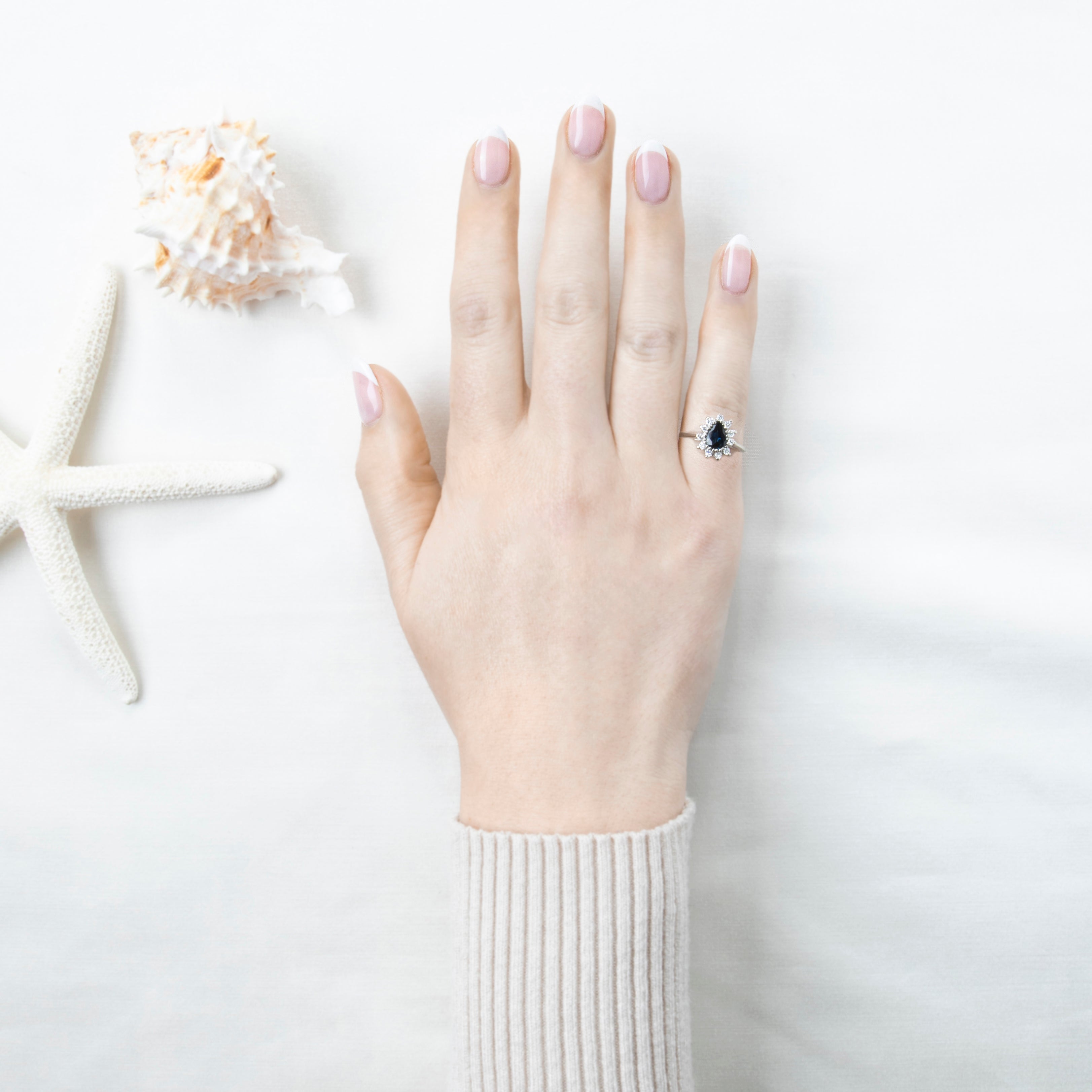 Vintage 14k White Gold Blue Sapphire Diamond Pear Halo Ring 3.50、mySite、hinf8tx79