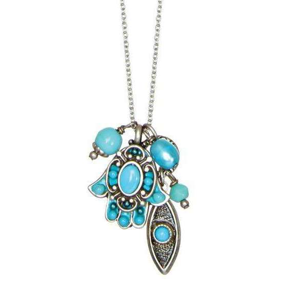 Michal Golan Turquoise Hamsa and Evil Eye Cluster Charm Necklace、mySite、topwebapps