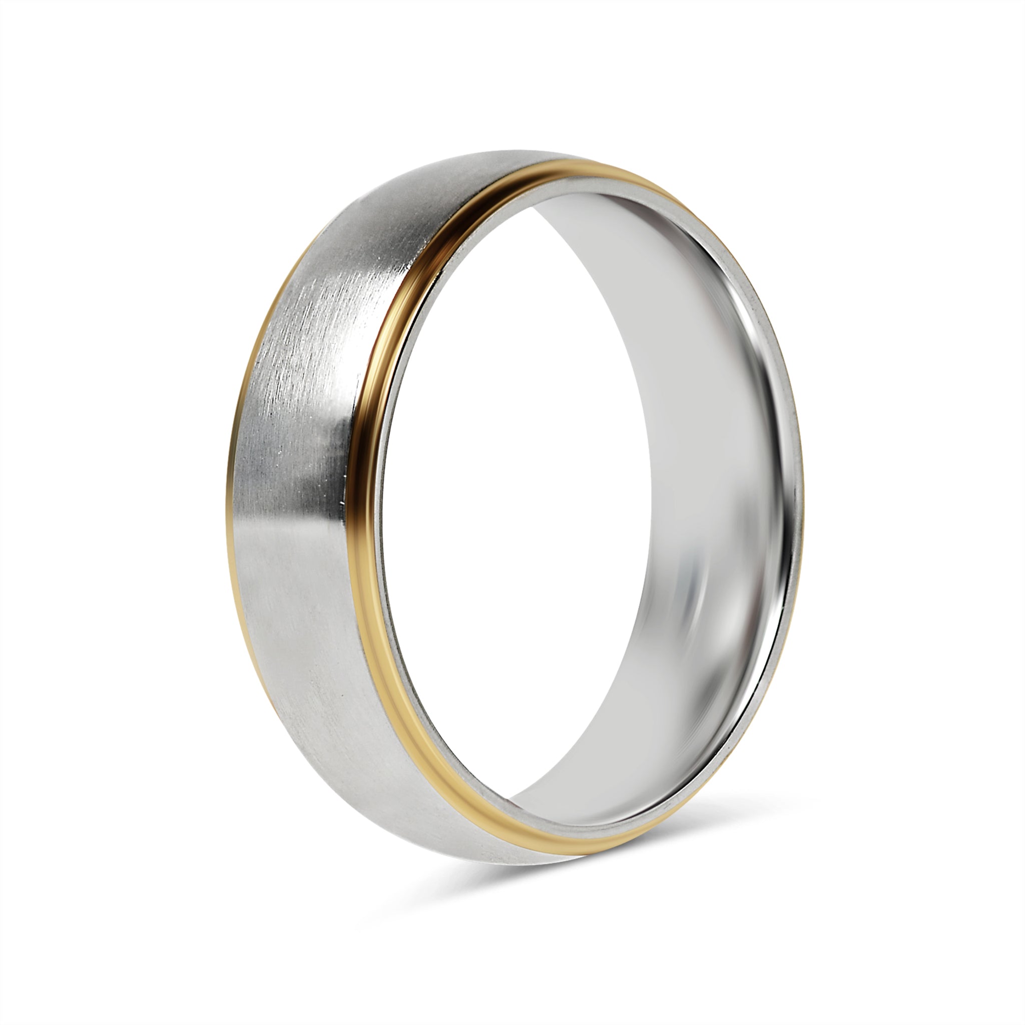 18K Gold PVD Stainless Steel Gold Edge Brushed Blank Ring / CFR0003、mySite、dreamappss