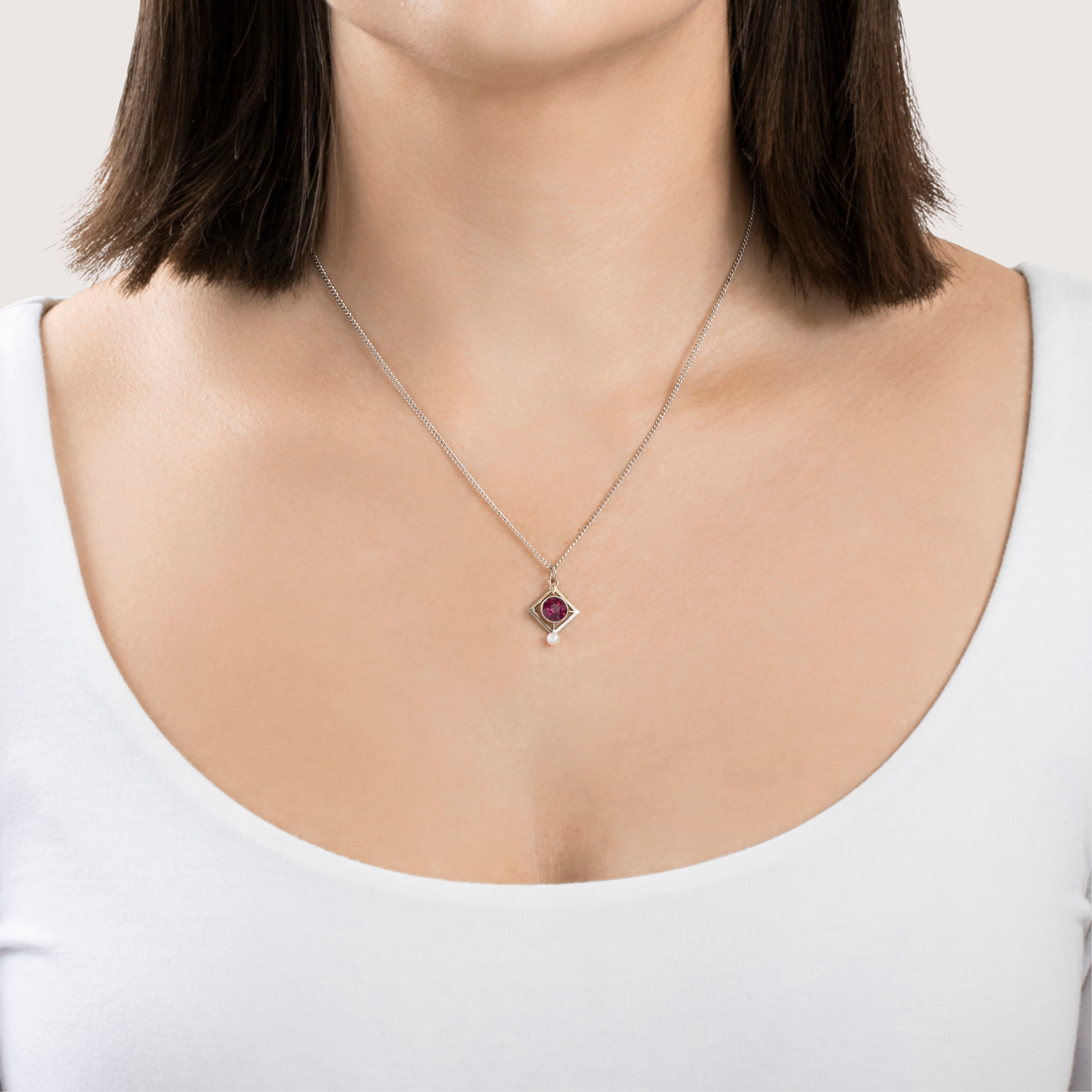 Antique 14k White Gold 1ct Garnet Pearl Geometric Charm / Pendant、mySite、hinf8tx79