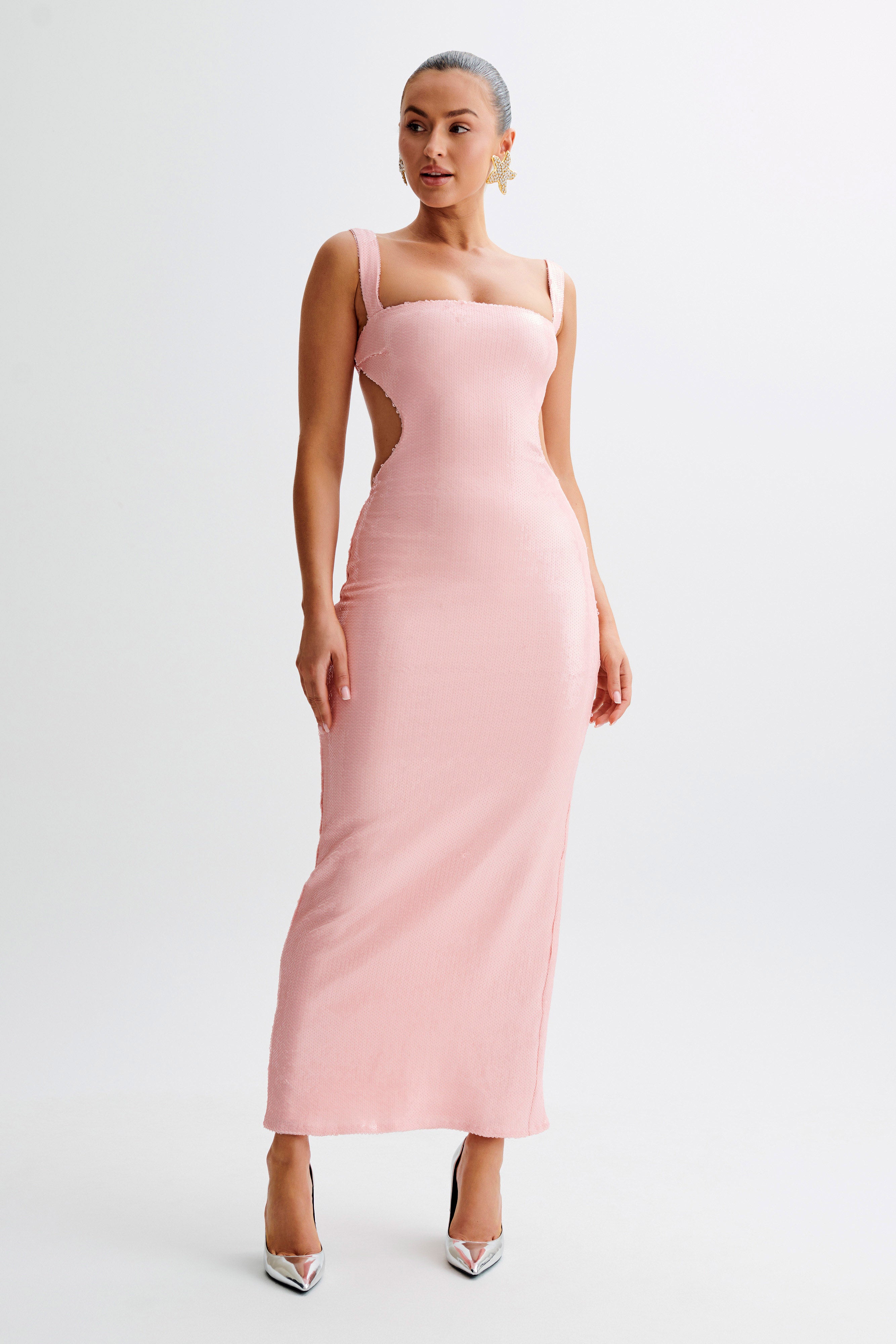 Adoria Sequin Cut Out Maxi Dress - Pale Pink、mySite、solidvoid