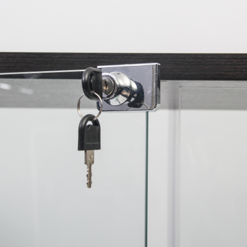 Glass Display Cabinet with 5 Shelves Double Door, Curio Cabinets for Living Room, Bedroom, Office, Black Floor Standing Glass Bookshelf, Quick Installation、、casual