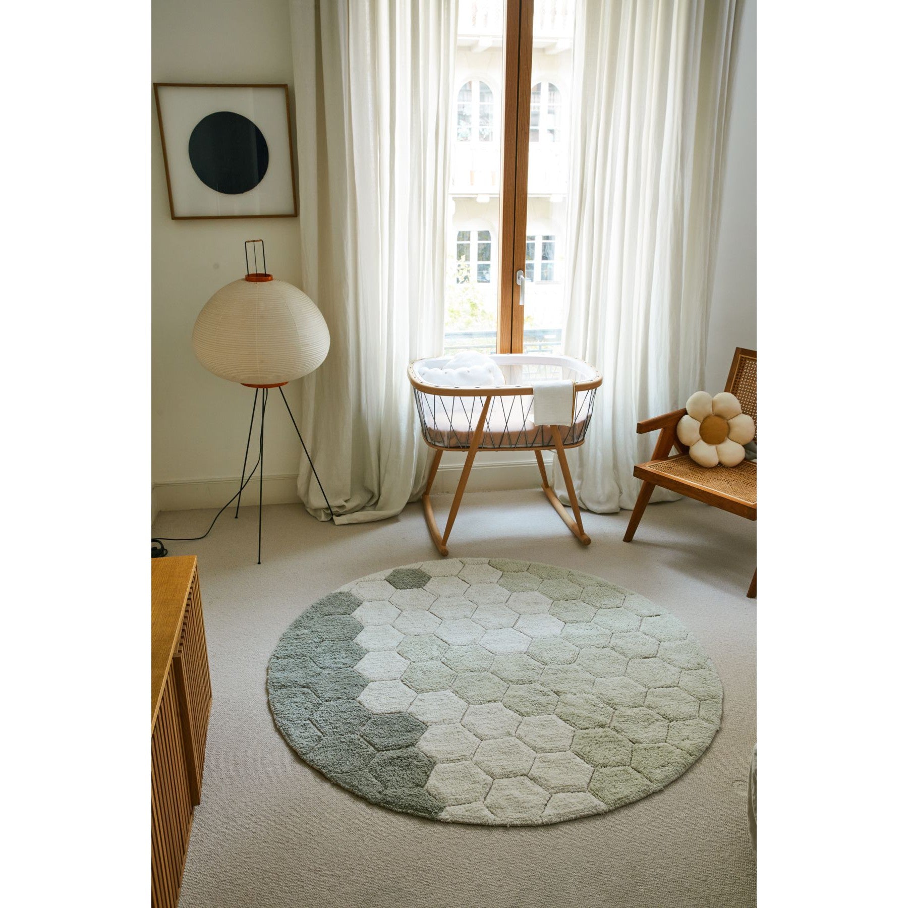 Planet Bee Round Honeycomb Blue Sage Washable Rug、mySite、gigharbornorthrealestate