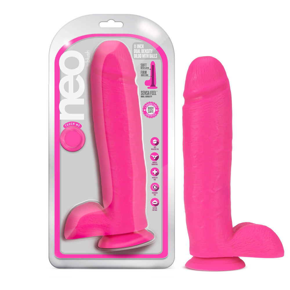 Neo By Blush® | Realistic Neon Pink 11-Inch Long Dildo With Balls & Suction Cup Base、mySite、bottomscart