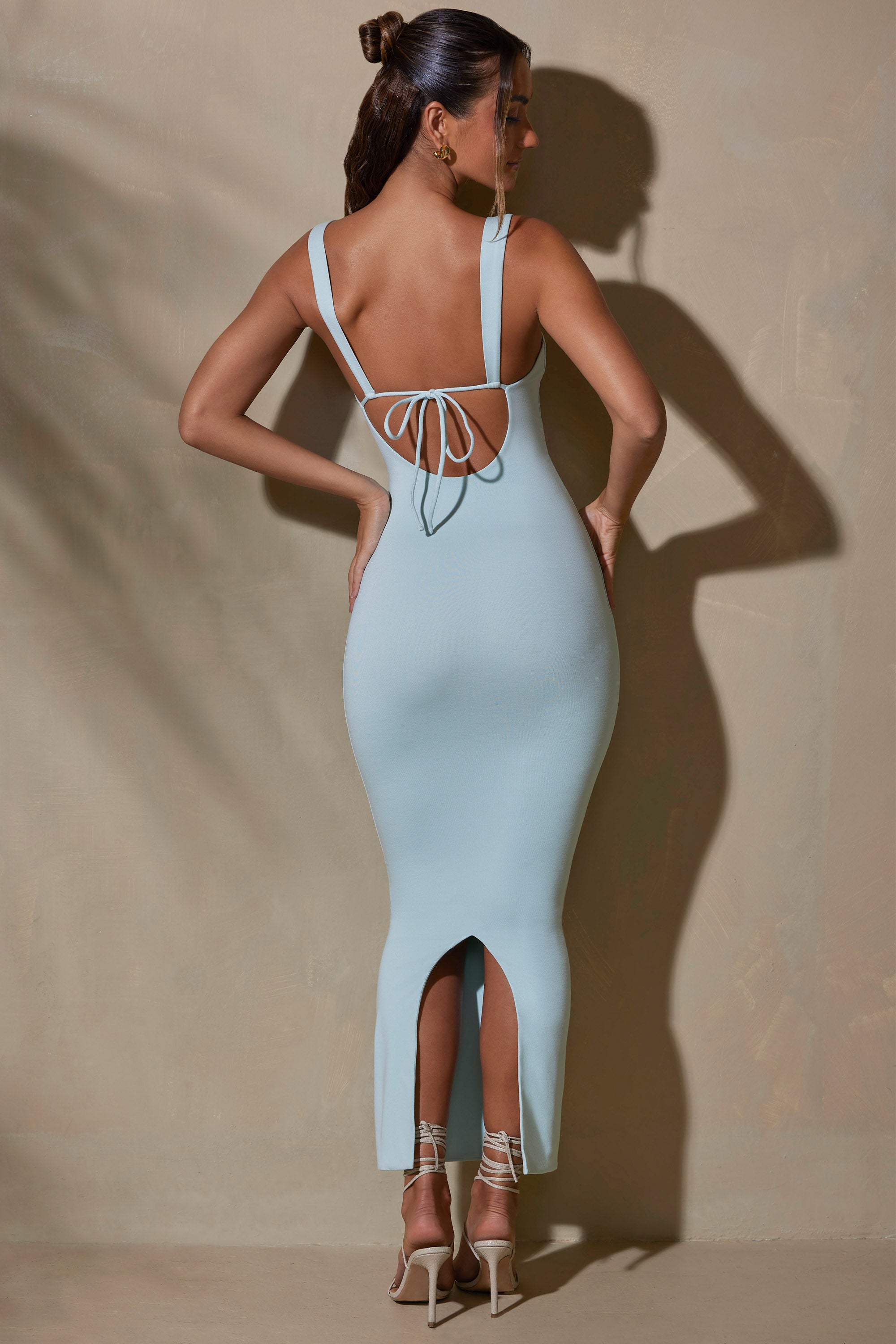 Straight Neck Low Back Maxi Dress in Mint、mySite、solidvoid