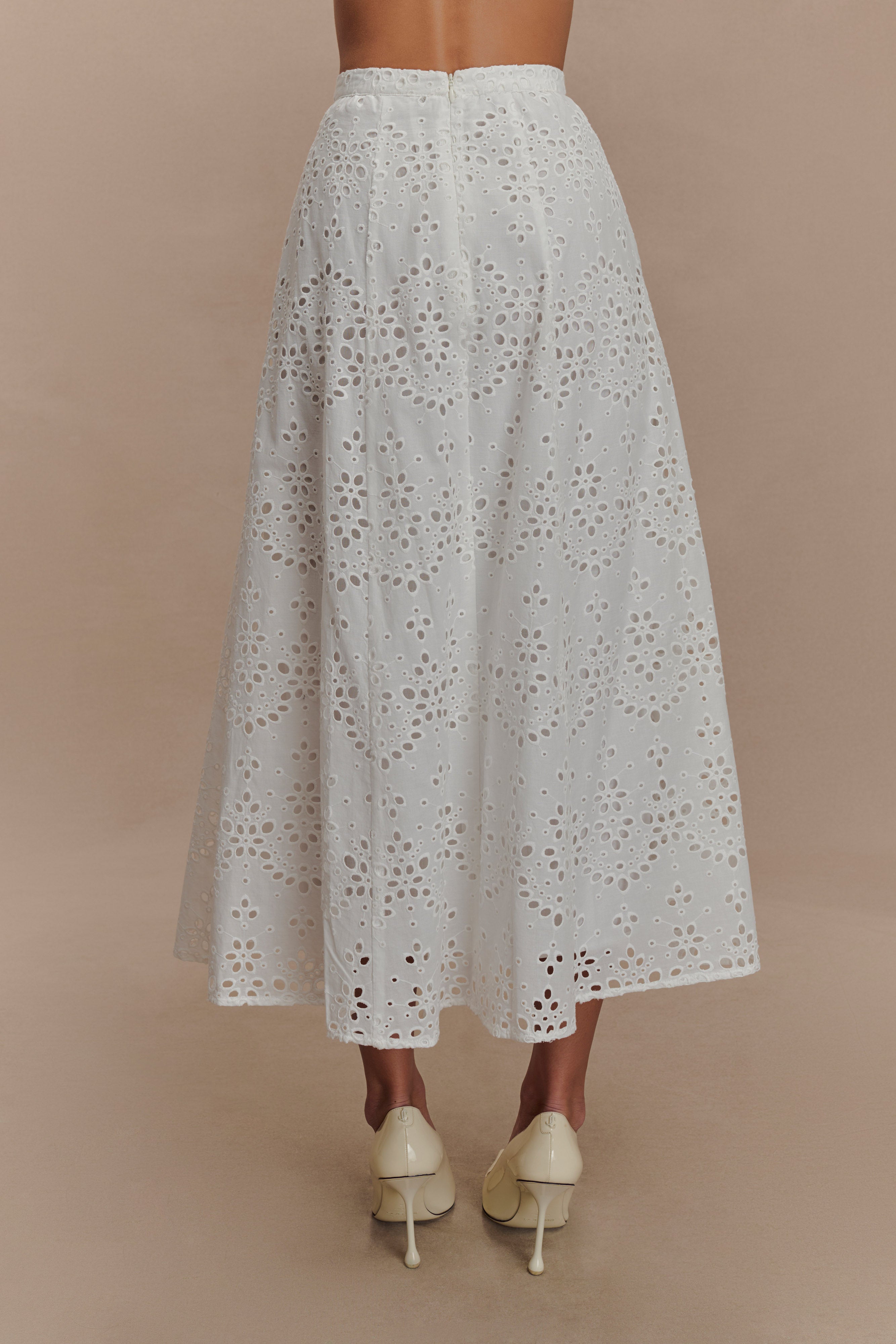 Arla Broderie Midi Skirt - White、mySite、solidvoid