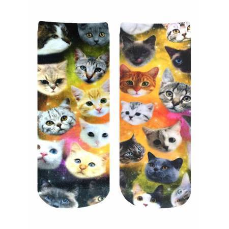 Galaxy Cat Kitty Faces Adorable Cat Ankle Socks *、mySite、g9winljtr
