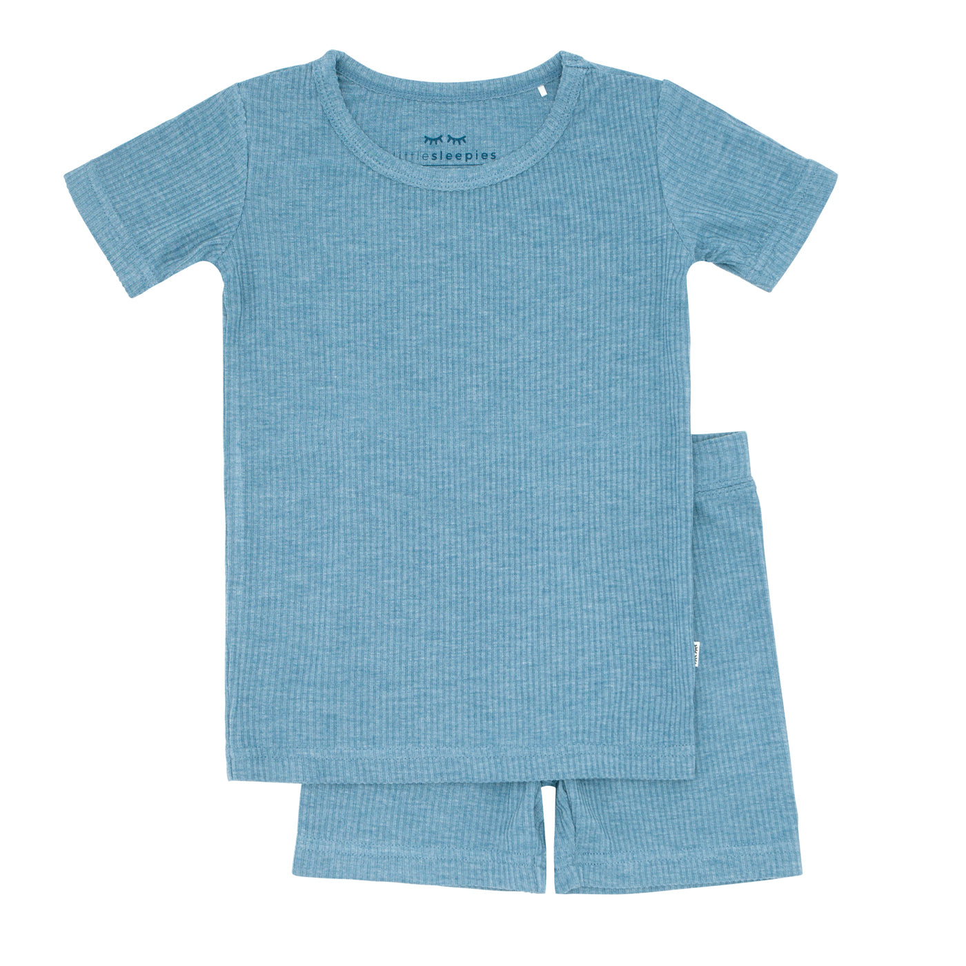 Heather Blue Ribbed Two-Piece Short Sleeve & Shorts Pajama Set、mySite、g9winljtr