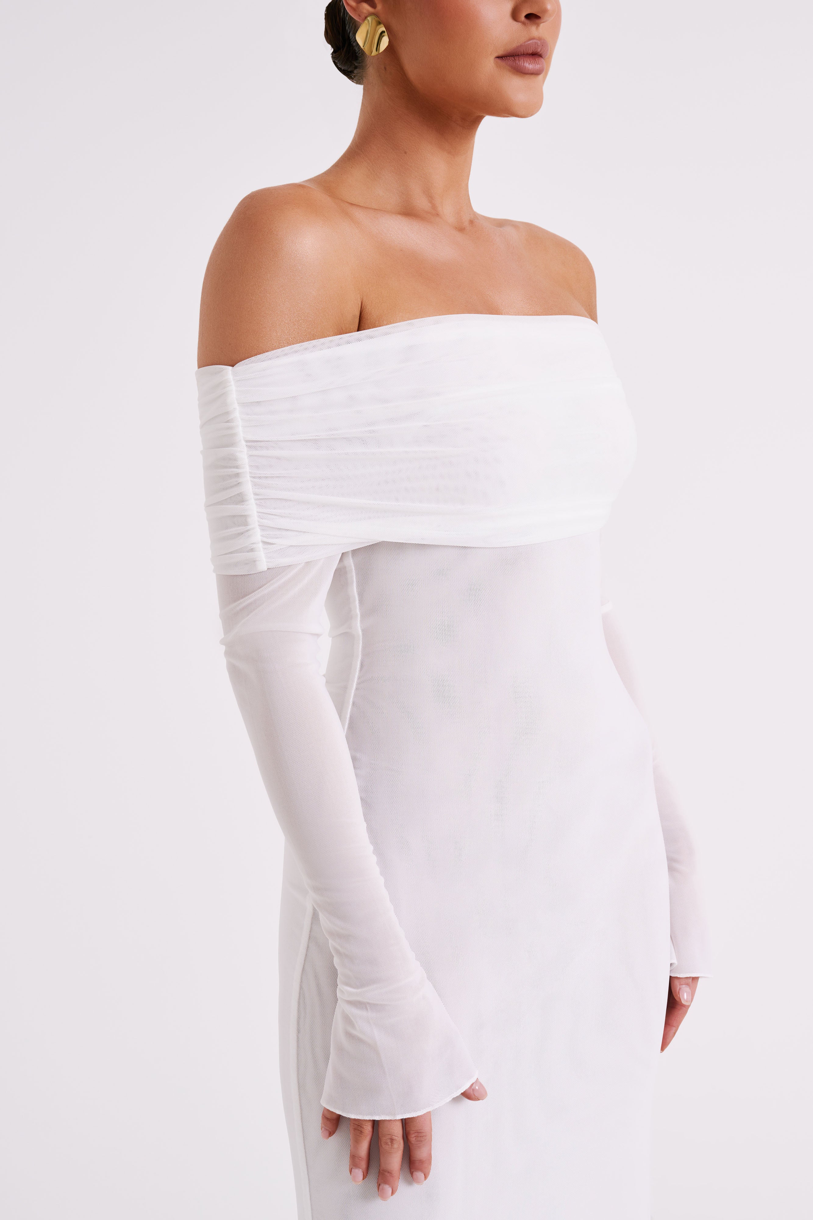 Josie Off Shoulder Mesh Maxi Dress - Ivory、mySite、solidvoid