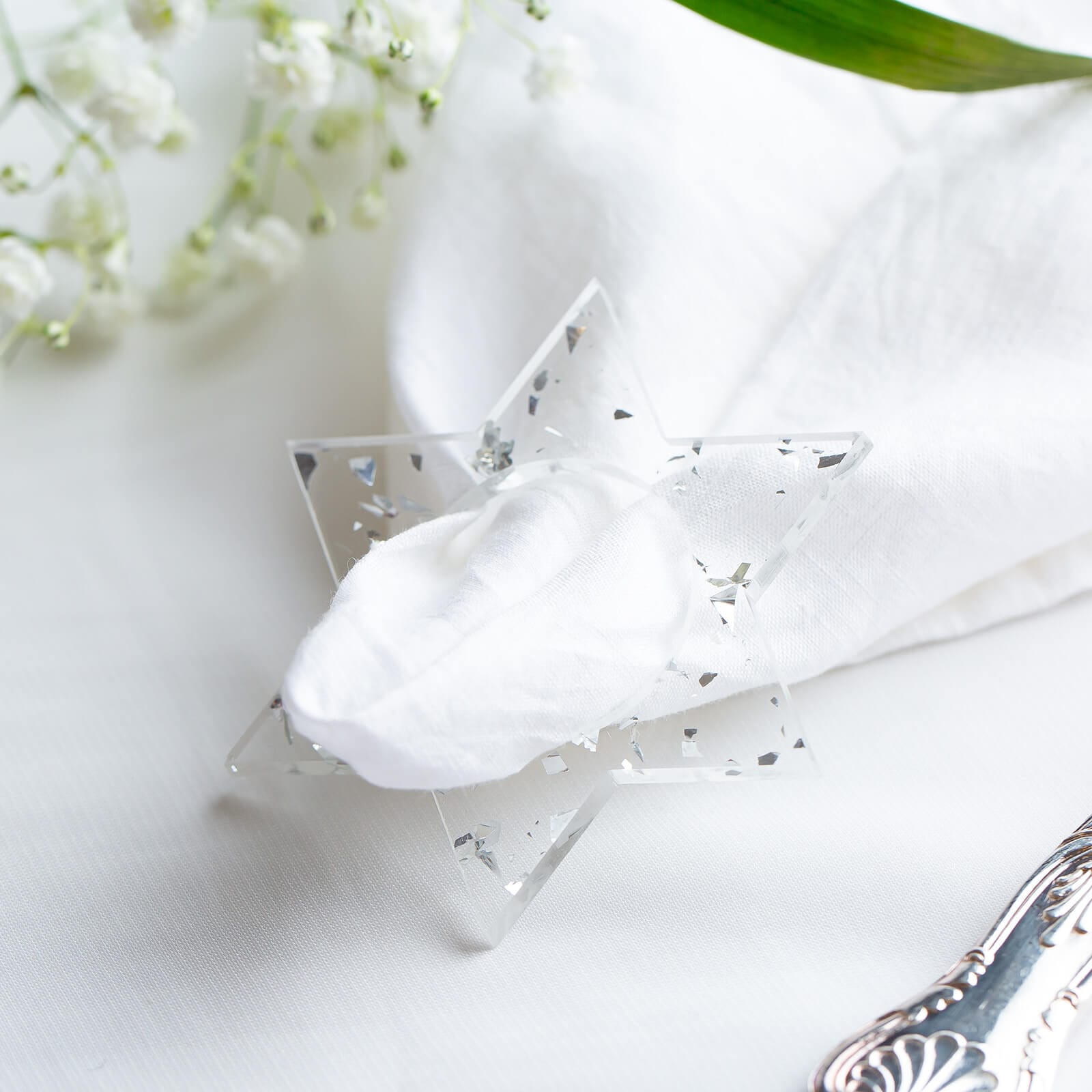 Magen David Napkin Rings - Silver Fleck - Set of 4、mySite、topwebapps