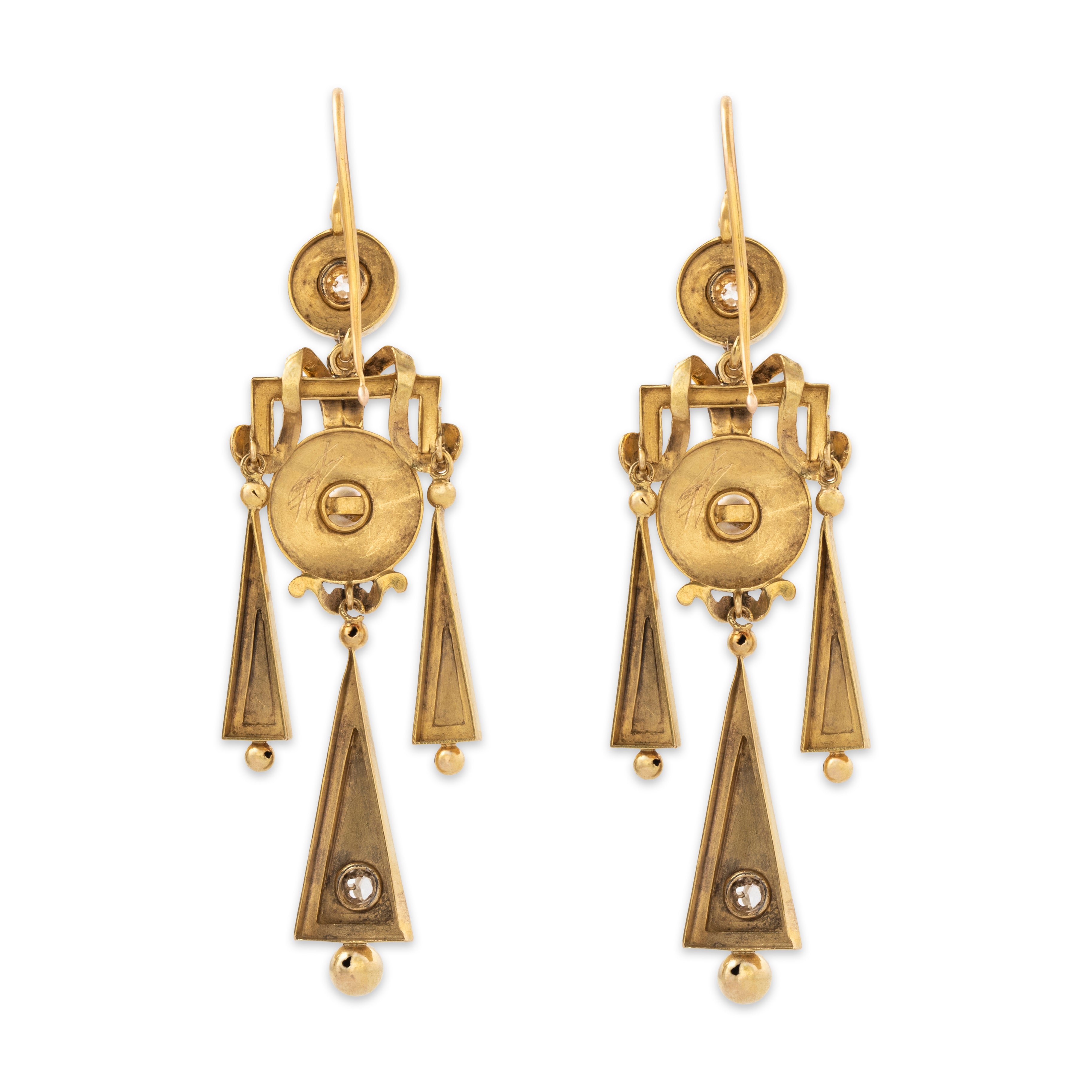 Antique Large Victorian 18k Yellow Gold Old Mine Diamond Pearl Enamel Earrings、mySite、hinf8tx79