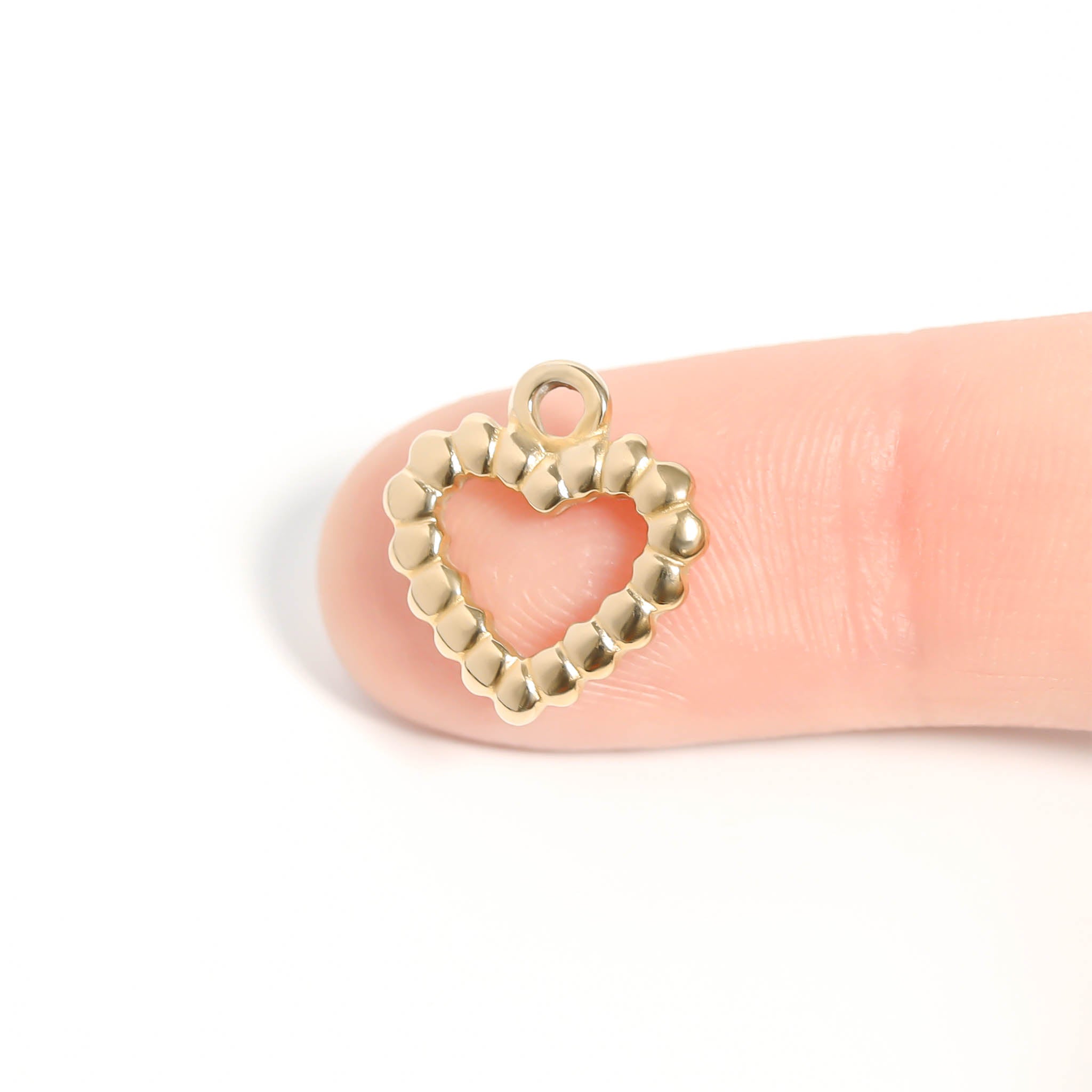 18K Gold PVD Stainless Steel Textured Heart Charm / PDL0113、mySite、dreamappss