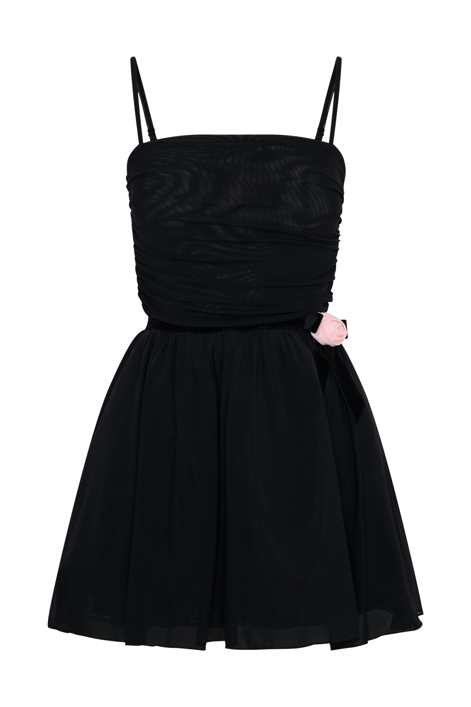 Mischa Mesh Mini Dress With Flower - Black、mySite、solidvoid