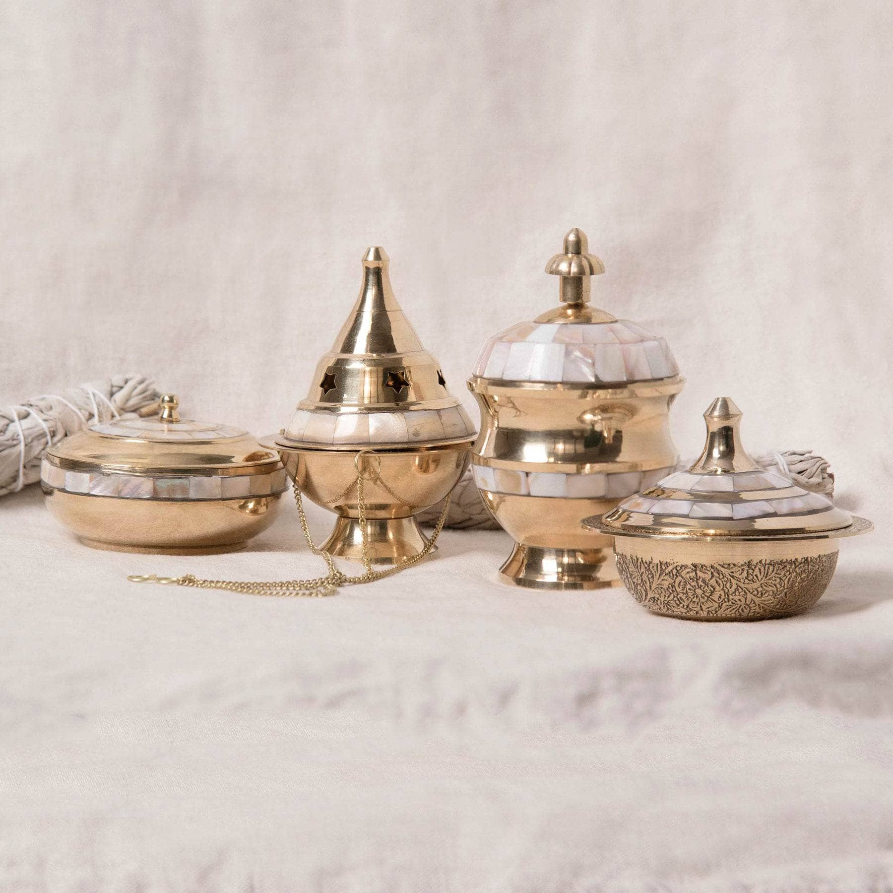 Brass Mother of Pearl Charcoal & Smudge Burner Kit、mySite、hinf8tx79