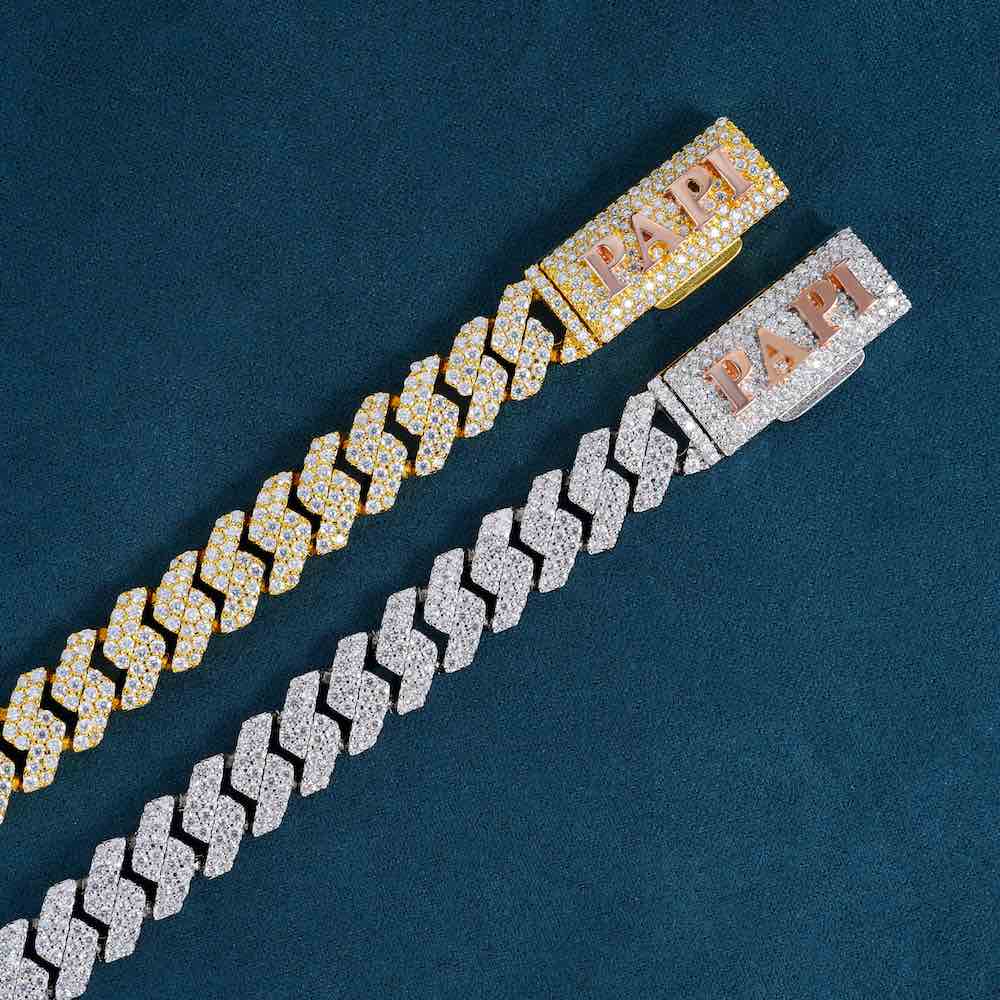 CUSTOM CLASP 2-Row 10MM Moissanite Cuban Link Chain 14K Gold、mySite、hinf8tx79