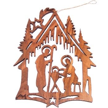  Nativity Manger Olive Wood Ornament - Laser Carving (11x8.5 cm or 4.3x3.3 di.、mySite、elrpsem3k