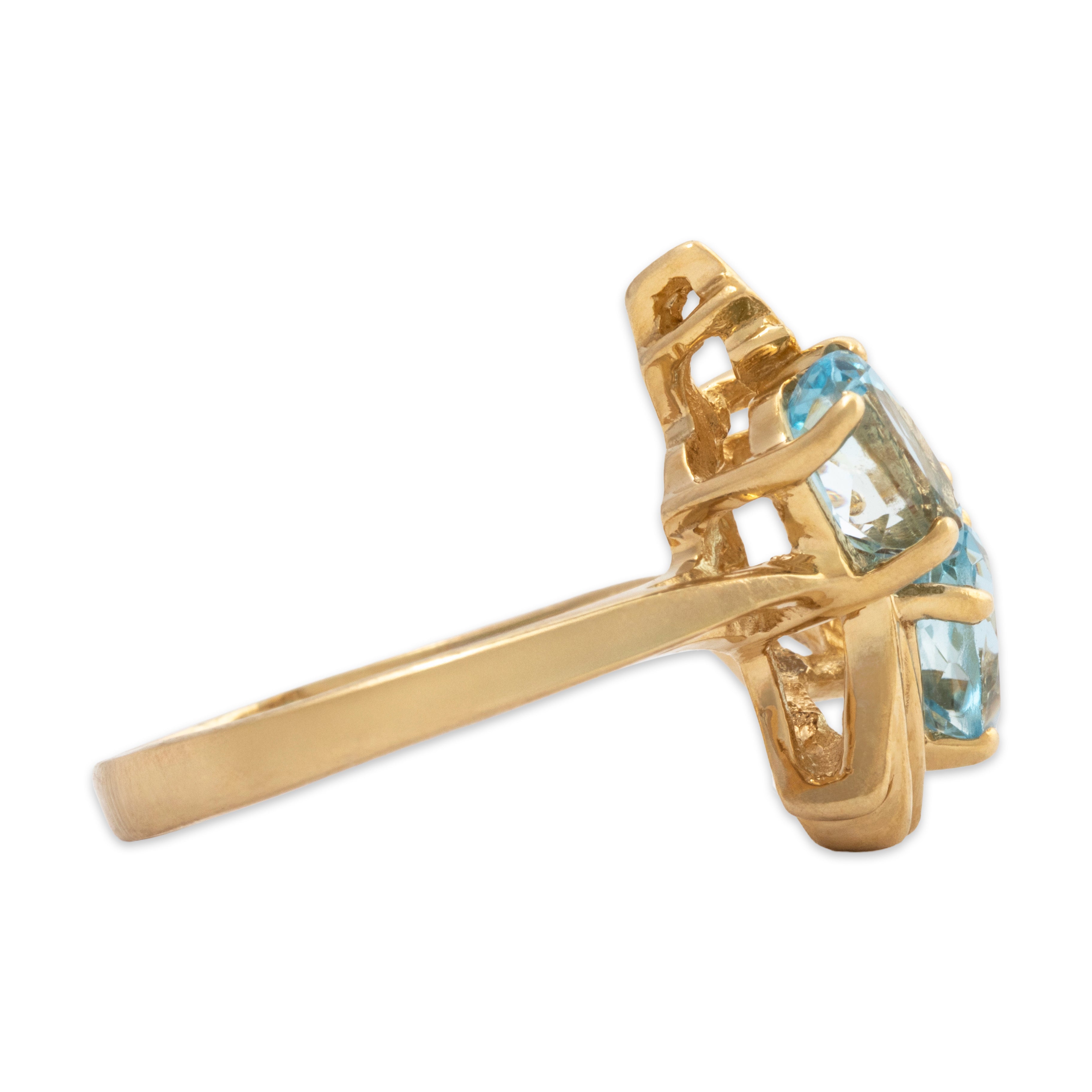 Vintage 14k Yellow Gold Aquamarine Diamond Flourish Cocktail Ring 5.75、mySite、hinf8tx79