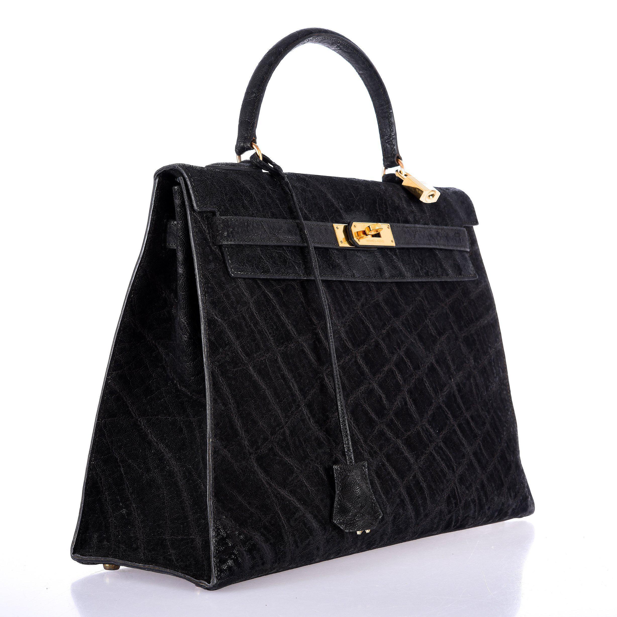 Hermès Kelly 35 Sellier Black Elephant Hide Gold Hardware、mySite、garminoutage.com