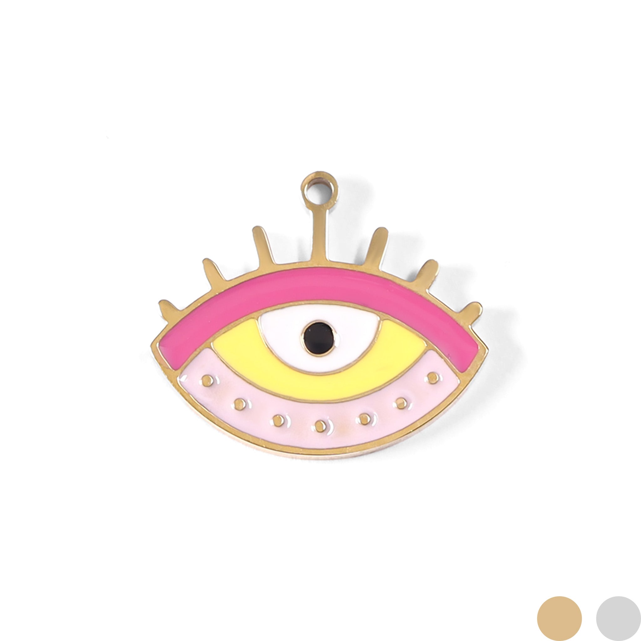 18K Gold PVD Stainless Steel Epoxy Pink and Yellow Evil Eye Charm / PDL0010、mySite、dreamappss