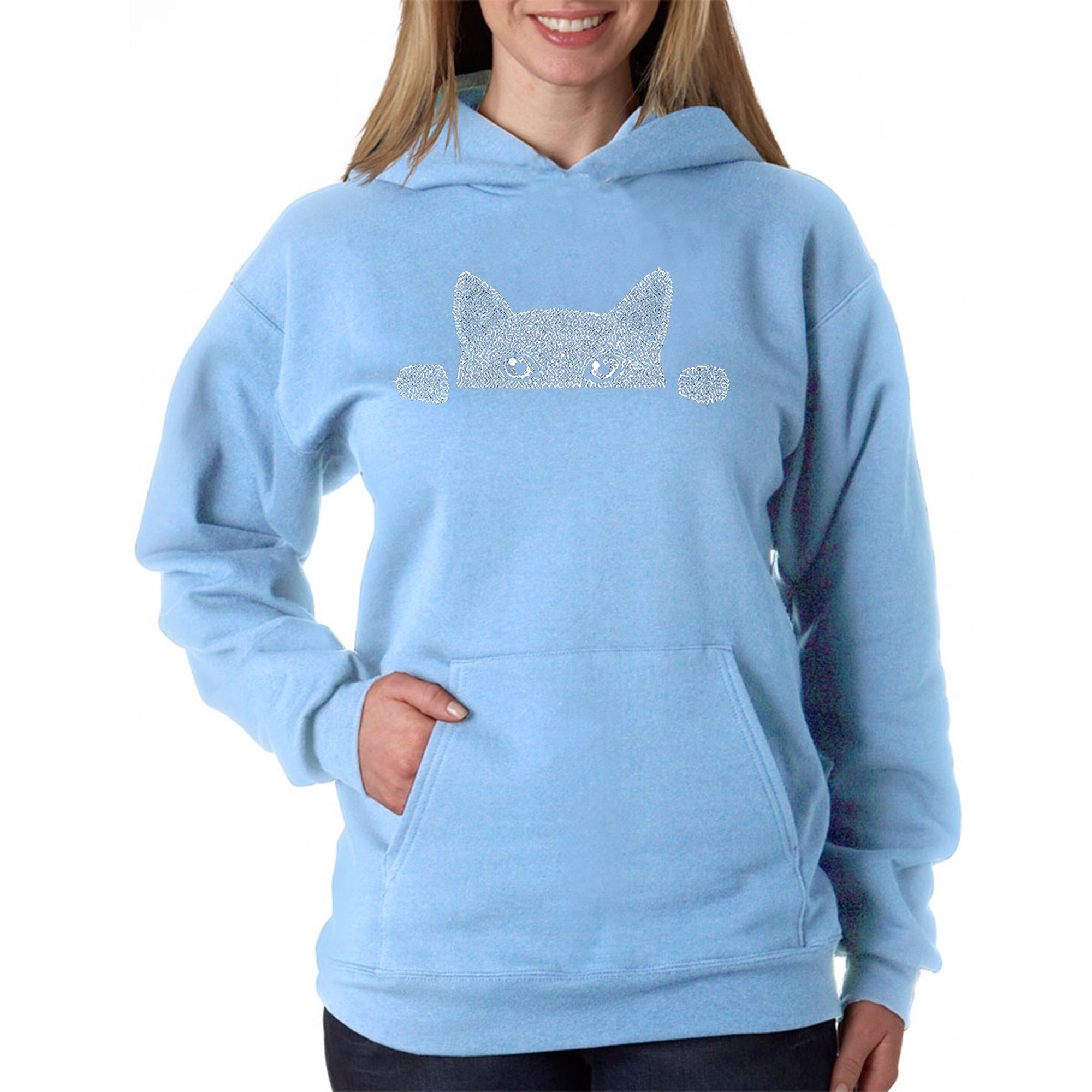 Peeking Cat - Women's Word Art Hooded Sweatshirt、mySite、camillekostekn