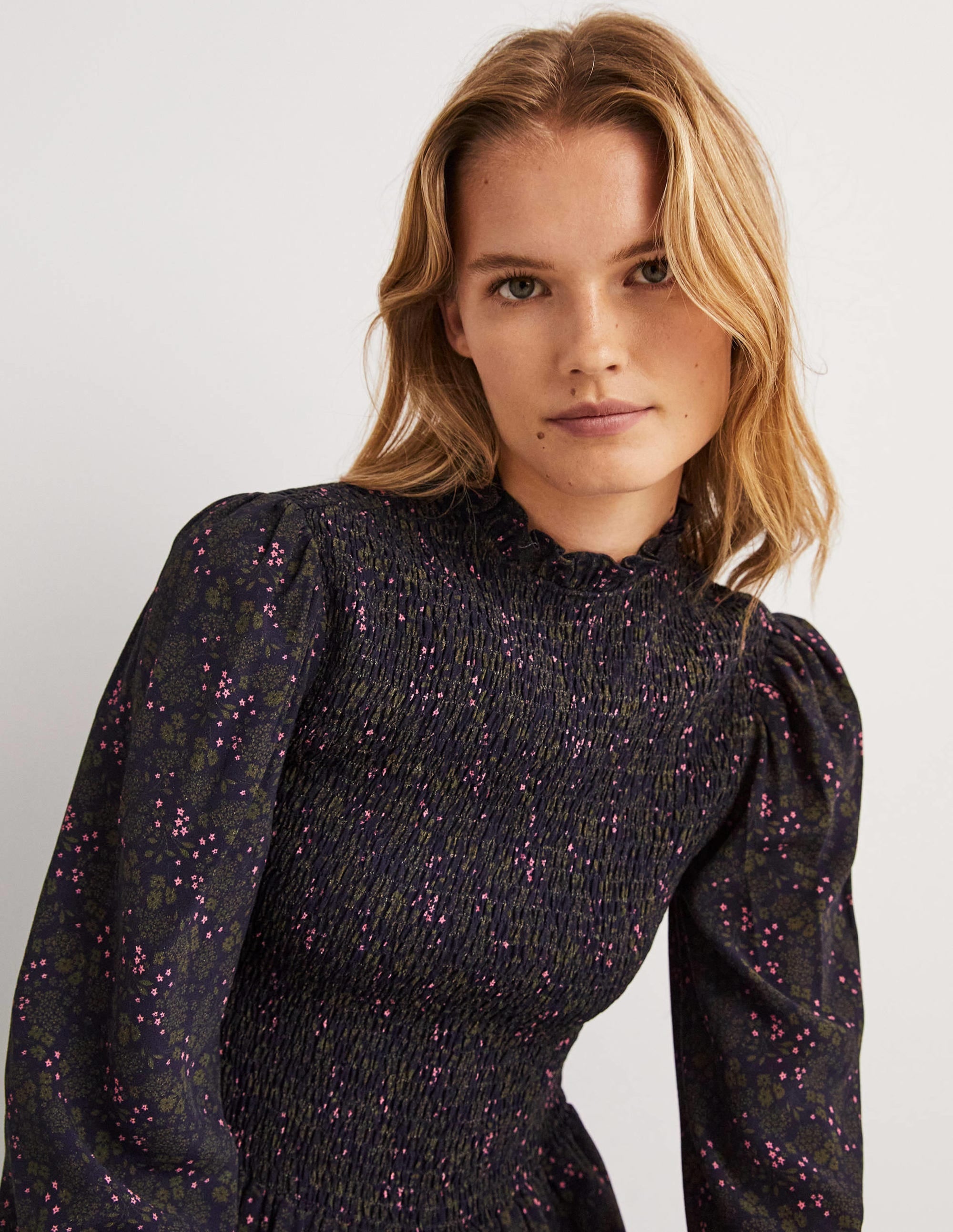  Smocked Tiered Midi Dress-Navy, Prairie Garden、mySite、ashleygrahame