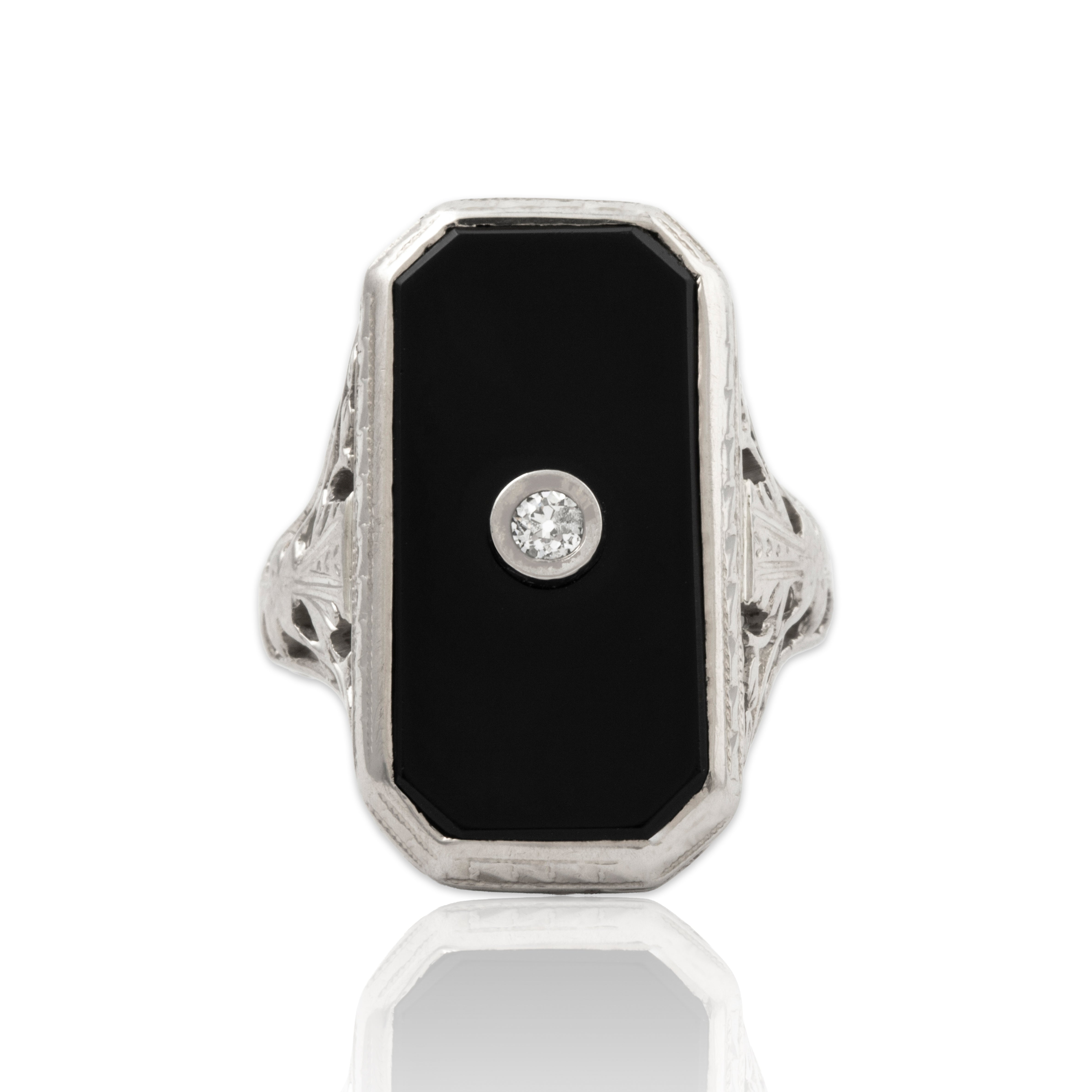 Antique Art Deco 14k White Gold 2.98ct Onyx Diamond Ring 4.25、mySite、hinf8tx79