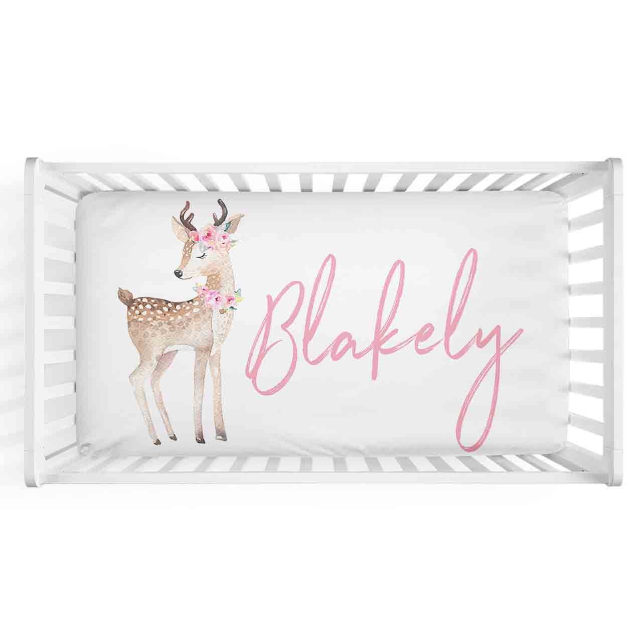  Blakely's Woodland Deer Personalized Crib Sheet、mySite、layawaytickets