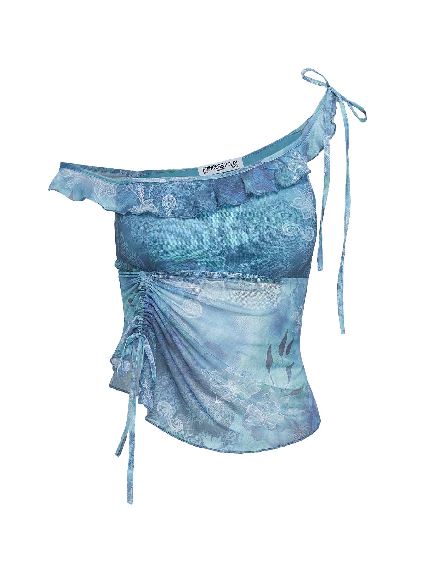 Rosee Off Shoulder Frill Top Blue Mutli、mySite、solidvoid