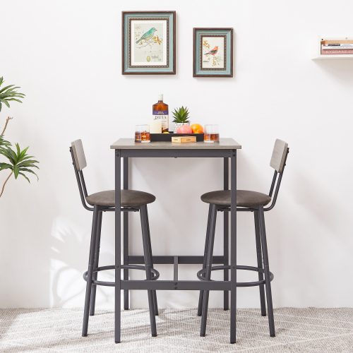 Bar Table Set with 2 Bar stools PU Soft seat with backrest, Grey, 23.62'' W x 23.62'' D x 35.43'' H、、casual