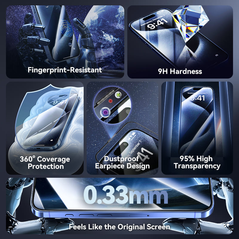 Vention HD Tempered Glass Screen Protector for iPhone 15 with Dust-Free Installation Tool、mySite、fannypackpong