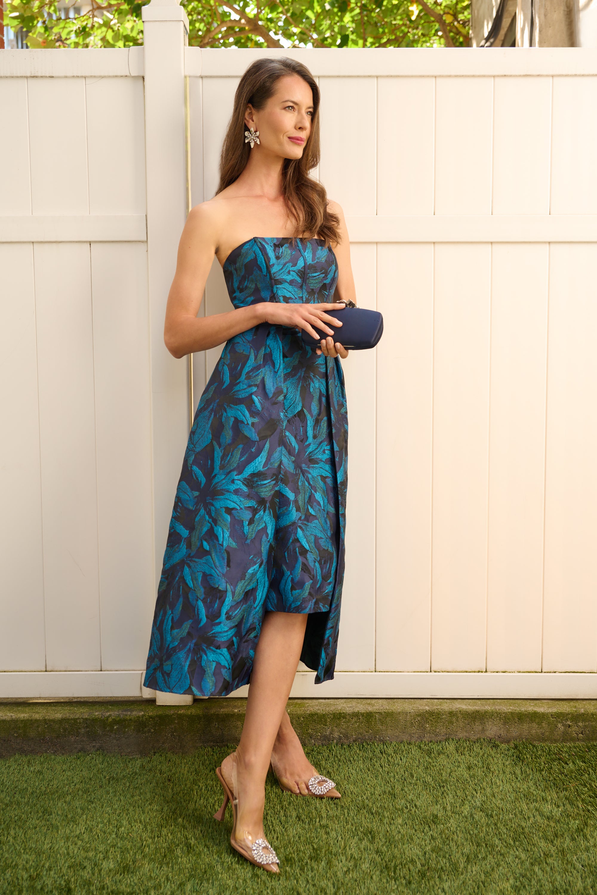 Floral Jacquard Midi Dress In Blue Black Multi、mySite、solidvoid