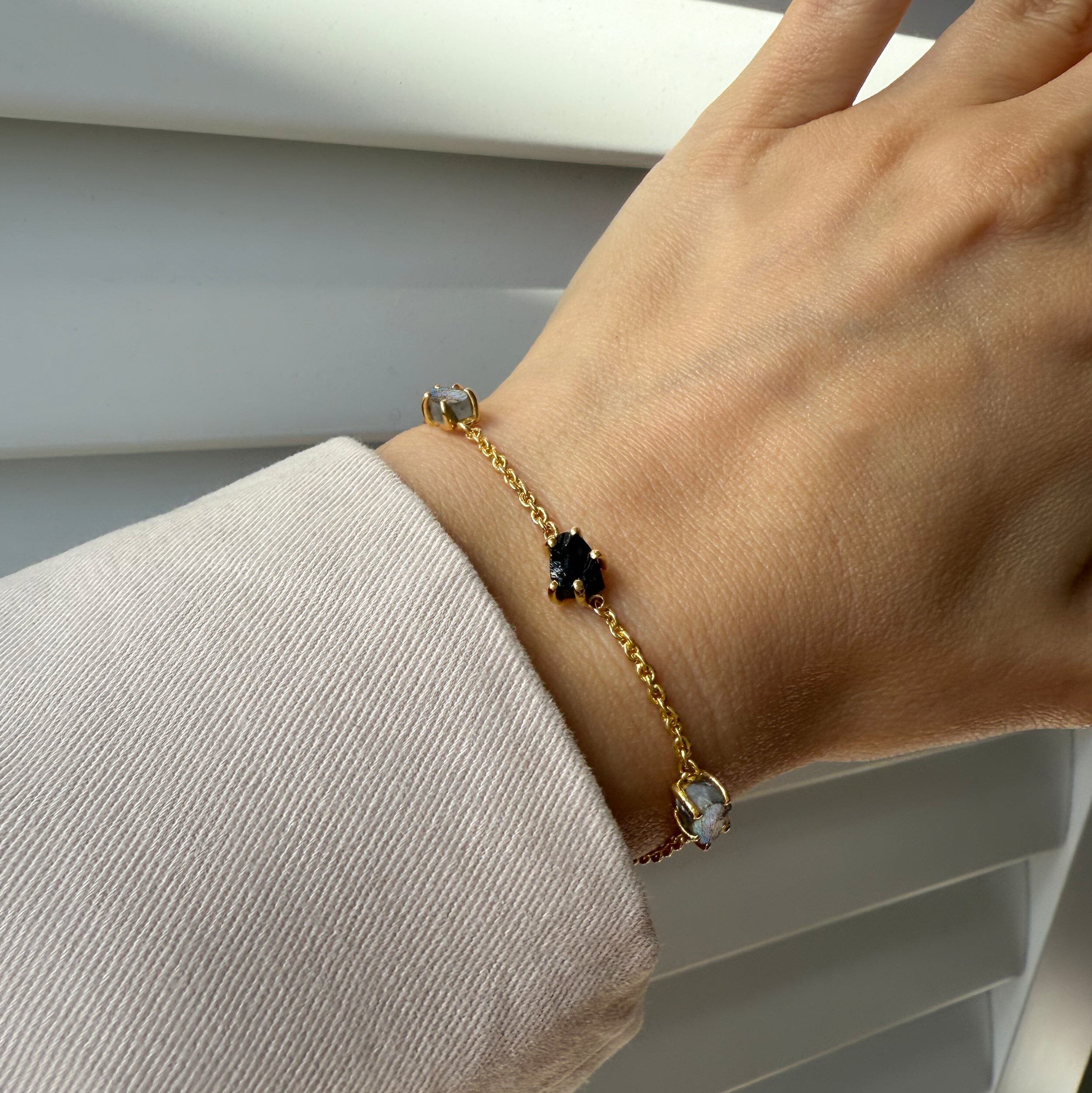 Raw Crystal Bracelet - Enchanted Labradorite & Black Obsidian、mySite、hinf8tx79