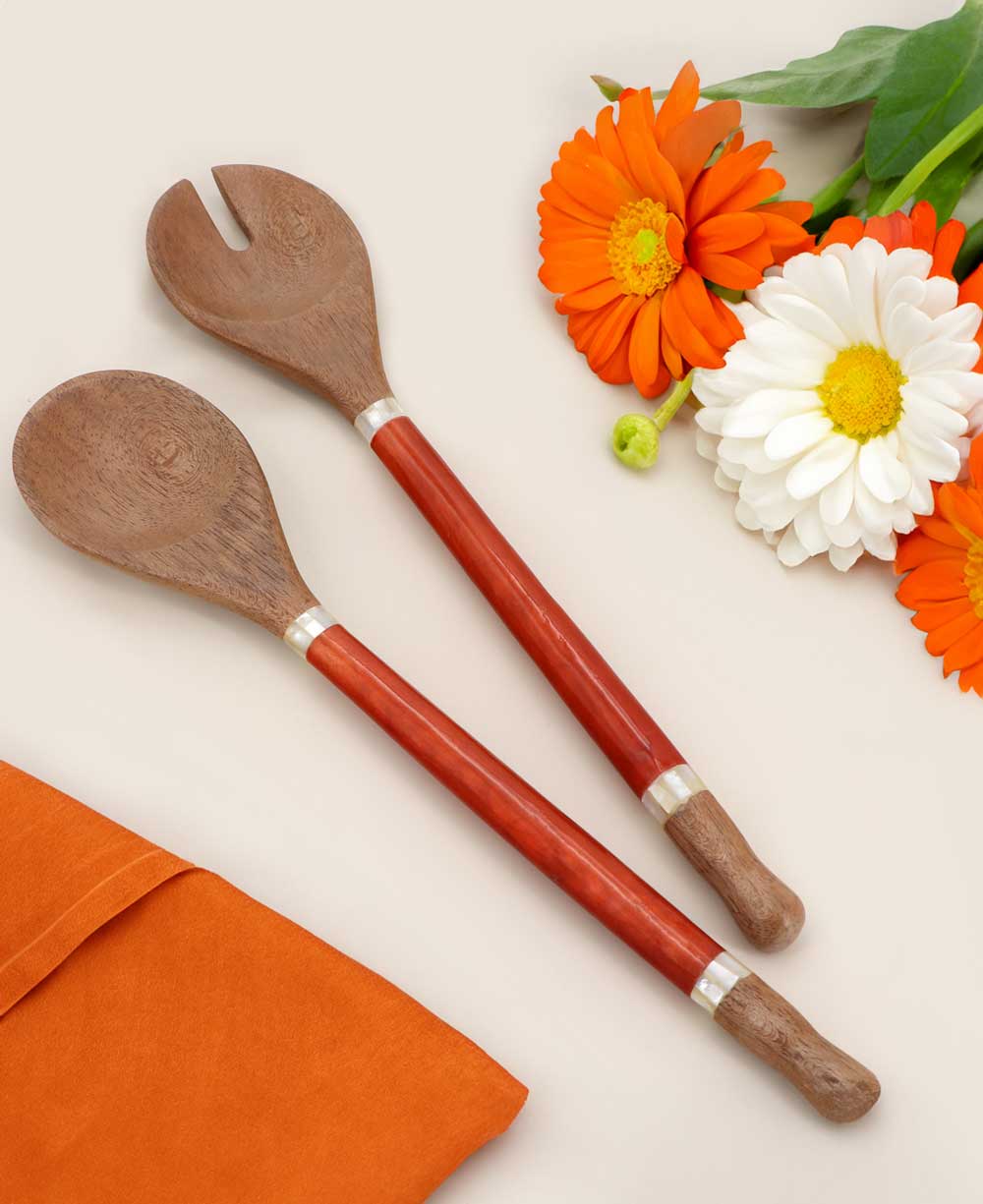 Red-Orange Capiz Shell and Wood Salad Servers、mySite、topwebapps