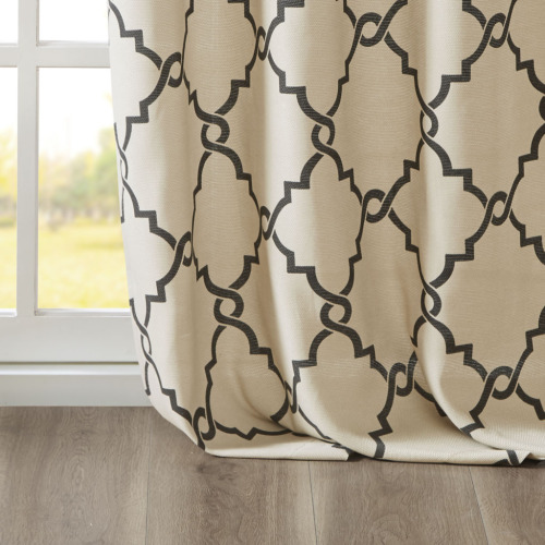 Fretwork Print Grommet Top Window Curtain Panel(Only 1 Pc Panel)、、eastwooduniform