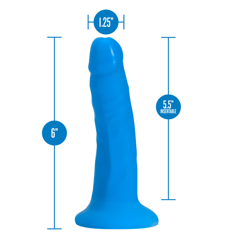 Neo Elite By Blush® | Neon Blue: 5.5-Inch Long Dildo - Made with Purio™ Silicone & SensaFeel® Dual Density Realistic Technology、mySite、bottomscart
