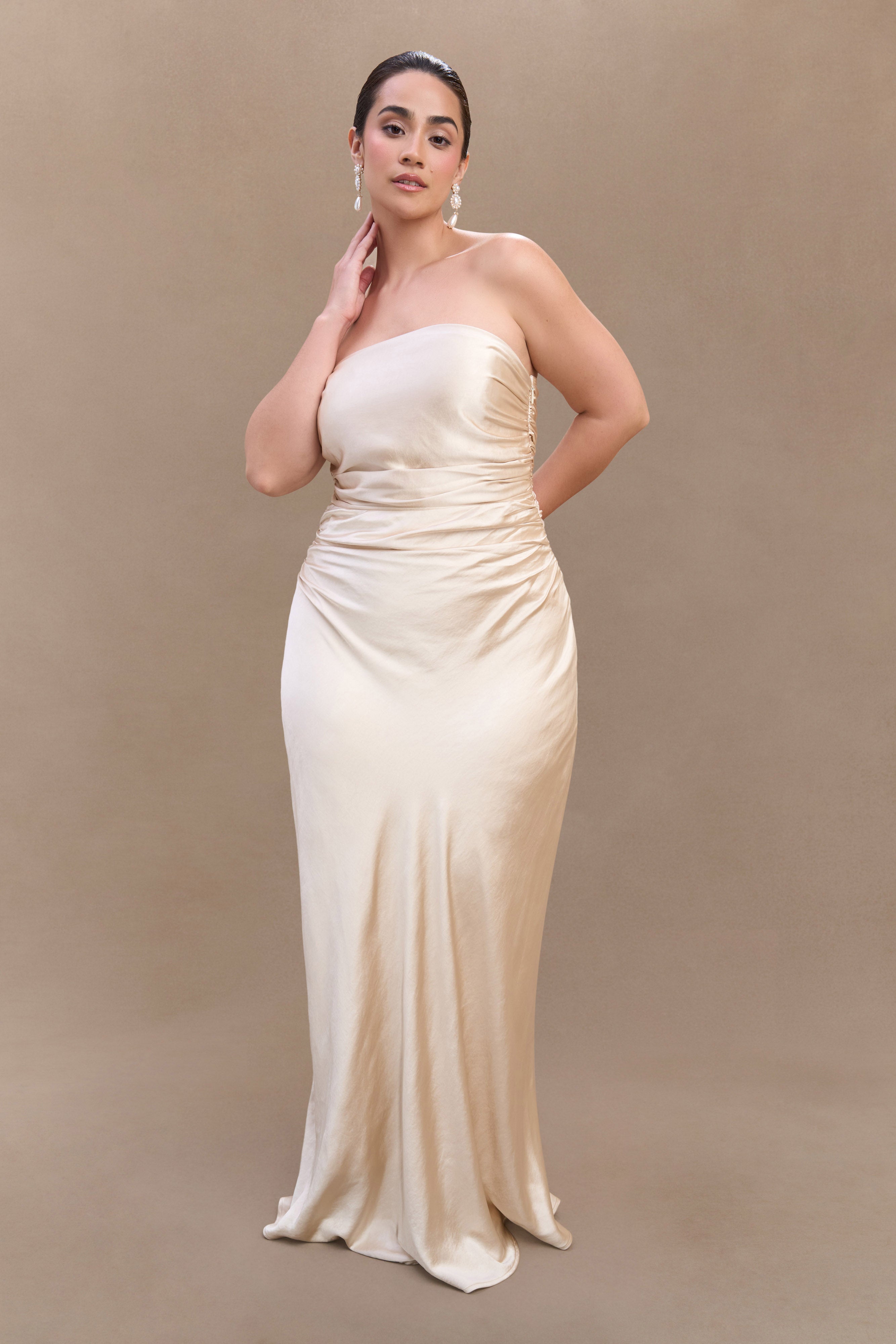 Cedar Strapless Satin Maxi Dress - Blush Gold、mySite、solidvoid