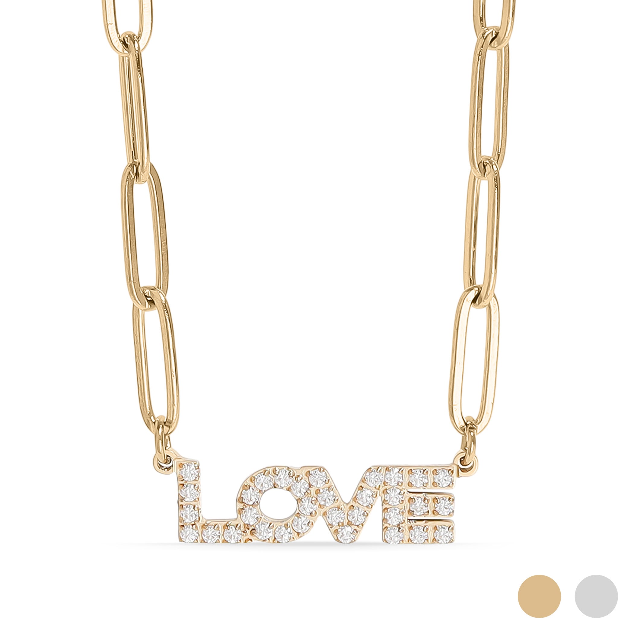 18K Gold PVD Stainless Steel Stone Love Paperclip Chain Necklace / CHN9974、mySite、dreamappss