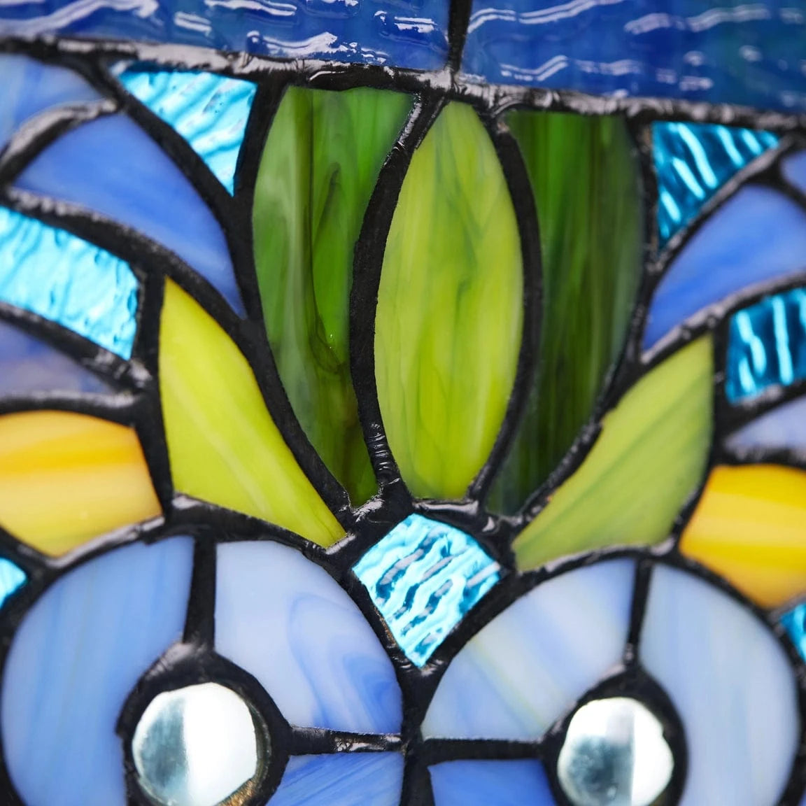 Lani Blue Victorian Stained Glass Window Panel 36H、mySite、g9winljtr