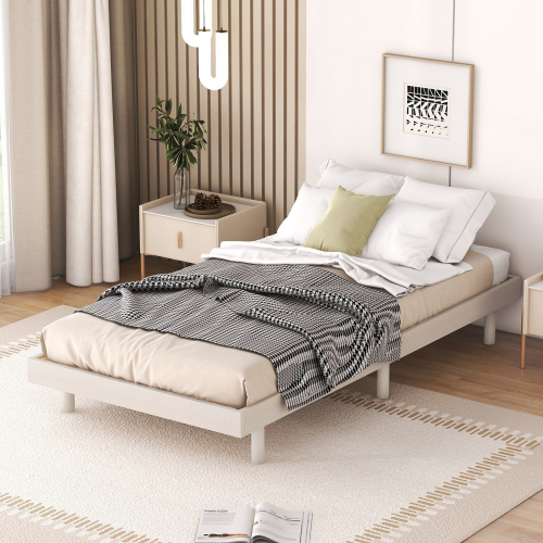Modern Design Full Floating Platform Bed Frame for White Washed Color、、xpatfood