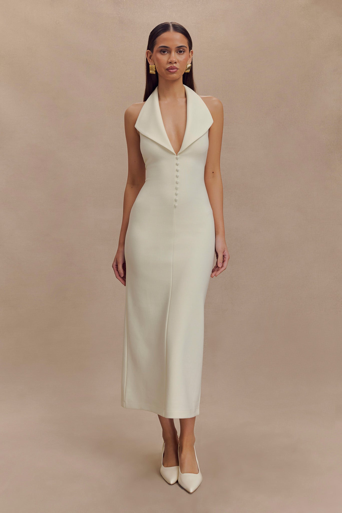 Annita Crepe Halter Midi Dress - Ivory、mySite、solidvoid