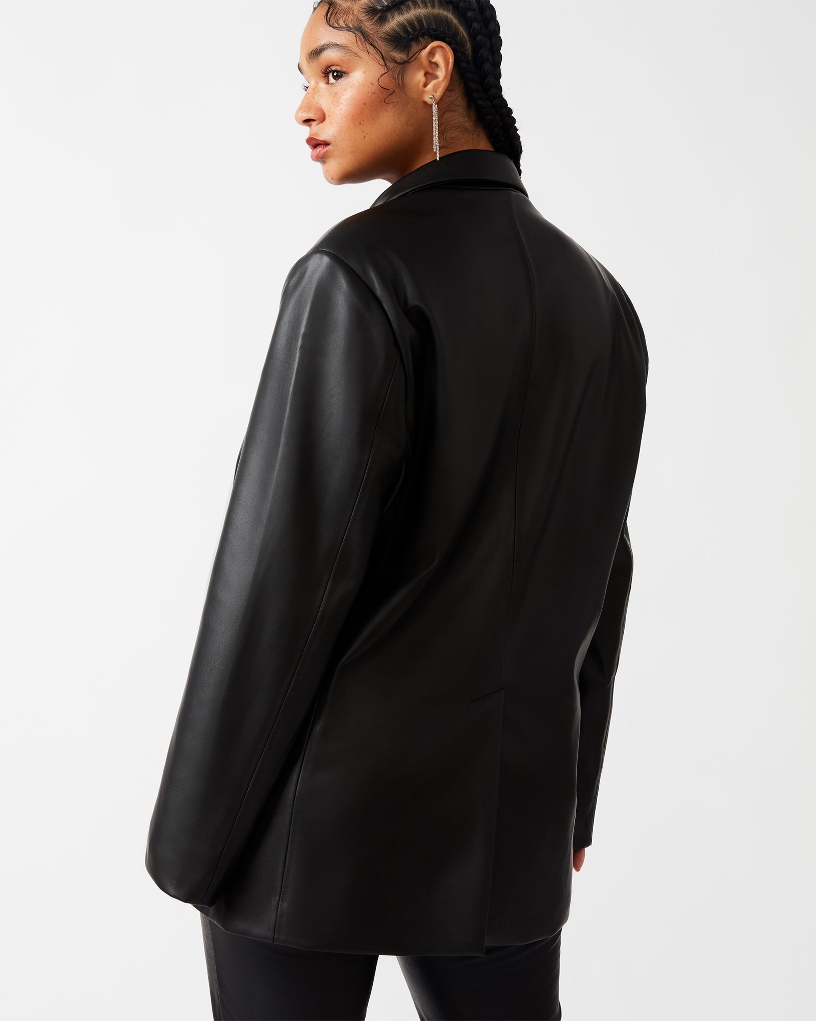 IMAAN FAUX LEATHER BLAZER BLACK、mySite、gtrtttuynbv
