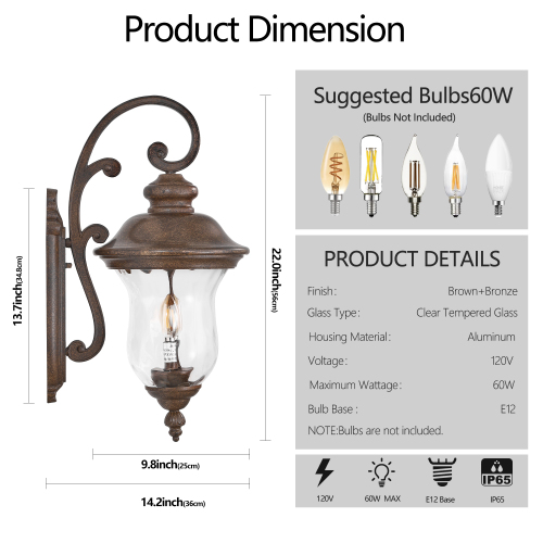 21"(H) Vintage Outdoor Lamp Post Light, Waterproof Garden Patio Lantern with Clear Glass Shade, Classic Bronze Finish, Ideal for Yard, Porch, Walkway, and Driveway Lighting (One Piece & No Bulb)、、eastwooduniform